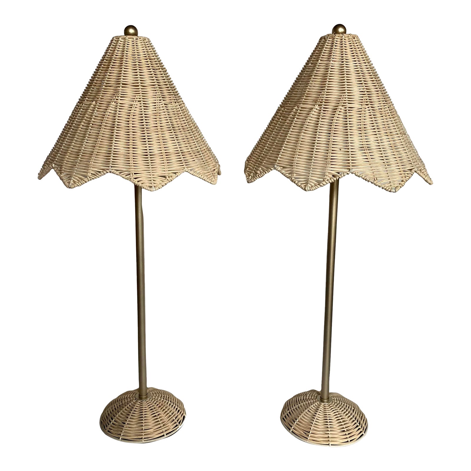 Lillian August Scalloped Rattan Lamps a Pair Chairish