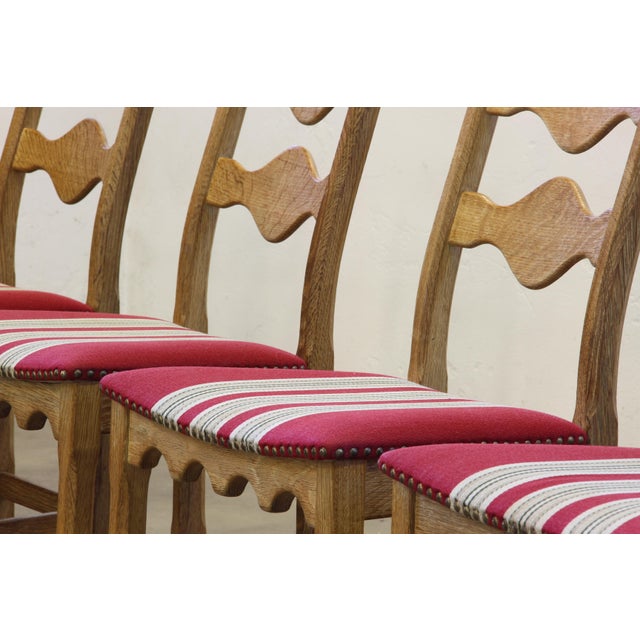 Danish Brutalist Oak Ladderback Dining Chairs in the style of Kjærnulf, 1960s, Set of 6 For Sale - Image 4 of 15