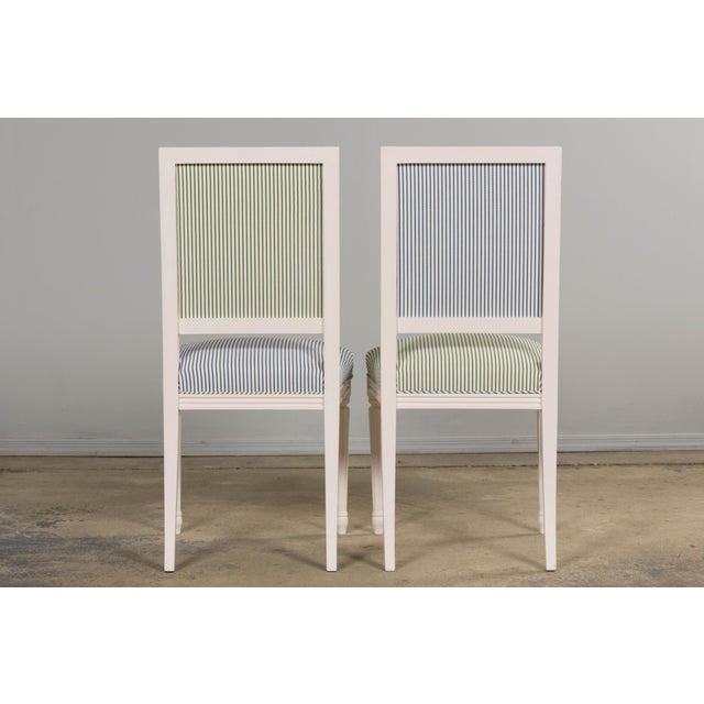 French Louis XVI Style Painted Dining Chairs in Blue & Green Stripe, Set of 6 For Sale - Image 9 of 18