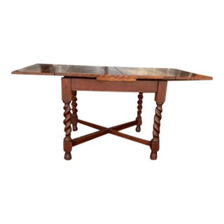 1940s English Style Antique Farmhouse Oak Expanding Draw-Leaf Dining Table For Sale
