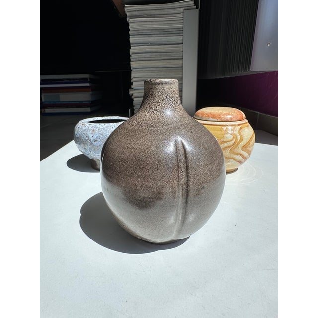Hand-Thrown Speckled Mocha Brown Glazed Studio Ceramic Vase by Kristian Körting, Germany, 1980s For Sale - Image 15 of 17