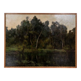 Antique Large Scale Landscape Painting by Hector Hanoteau For Sale