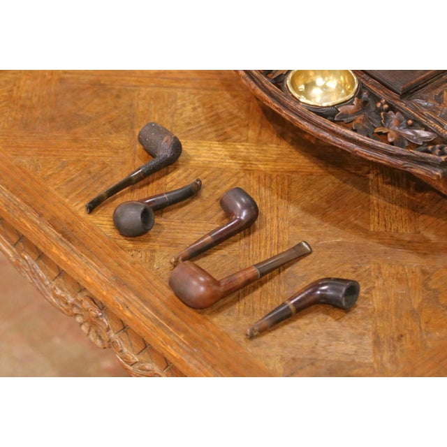 Late 19th Century 19th Century French Black Forest Carved Walnut Smoker’s Desk Set For Sale - Image 5 of 13