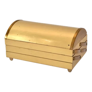 1970s Vintage Victorian Brass Hinged Folding Jewelry Box Travel Case Desk Accessory