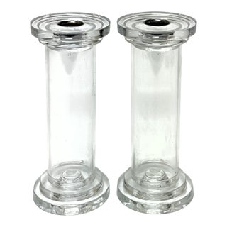 1980s Adaptable Clear Acrylic Candle Holders - A Pair For Sale