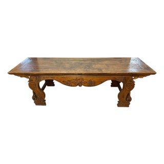 Antique Chinese Carved Wood Altar Bench | Southern China | Fish & Dragon Folk Art | Late 19th C. For Sale