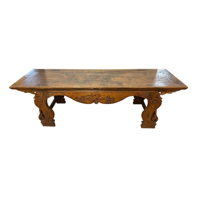 Antique Chinese Carved Wood Altar Bench | Southern China | Fish & Dragon Folk Art | Late 19th C. For Sale