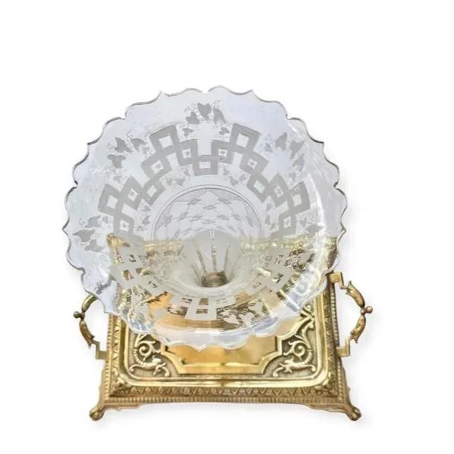Art Nouveau Late 19th Century Gilt Brass Etched Crystal Centerpiece For Sale - Image 3 of 12