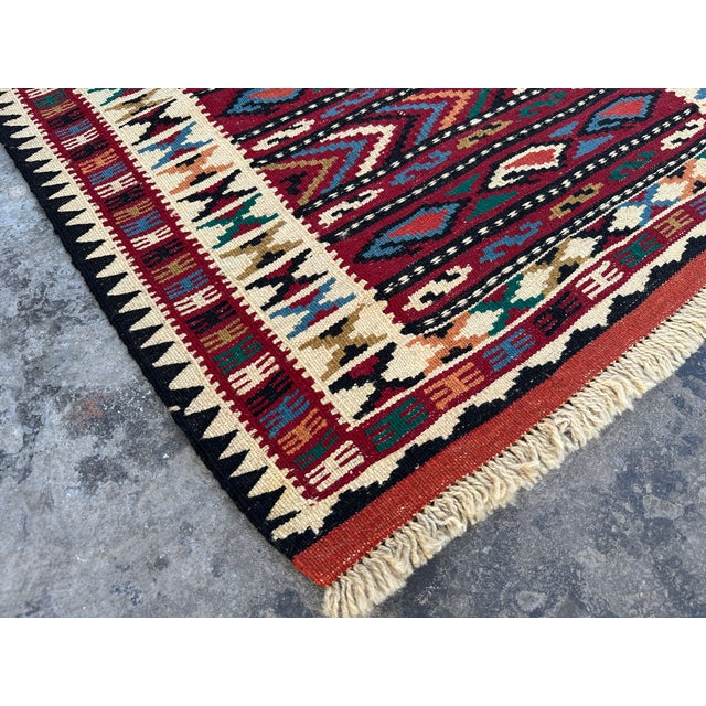 this is turkish anatolion flat weave tribal kilim runner with its geometric pattern Size: 2.7 x 13.2 ft