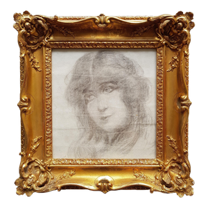 French School - 1900 - Young Woman Portrait - Charcoal Drawing