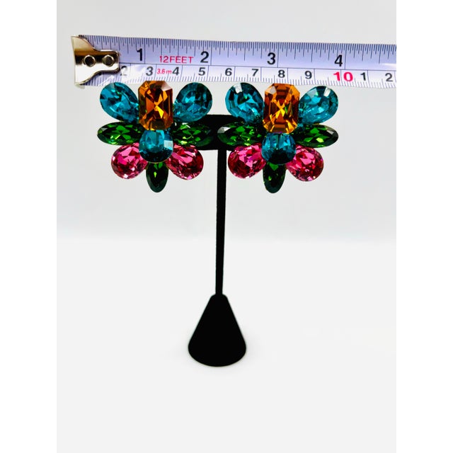Wendy Gell 80s One of a Kind Runway Crystal Gem Earrings For Sale - Image 10 of 11