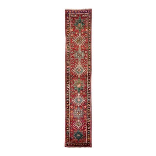 1960s Vintage Persian Heriz Handmade Red Tribal Wool Runner For Sale