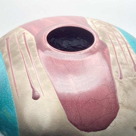 Turquoise Tony Evans Raku Pottery Vase/Urn 13” Diameter (Signed and Numbered #127) For Sale - Image 8 of 18