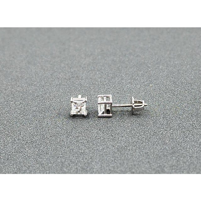 Modern 1.00 Ct Princess Cut Diamond Stud Earrings - 2 Pieces For Sale - Image 3 of 4