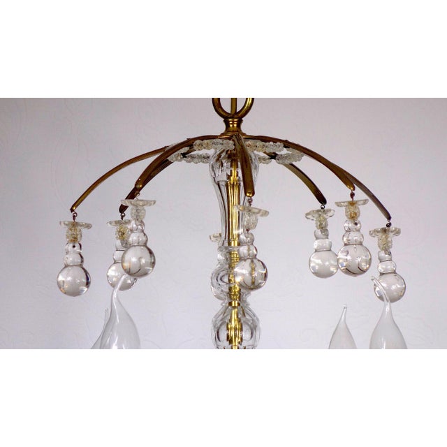Antique French Brass and Glass Drop Chandelier from Unbekannt, 1940s For Sale - Image 4 of 12