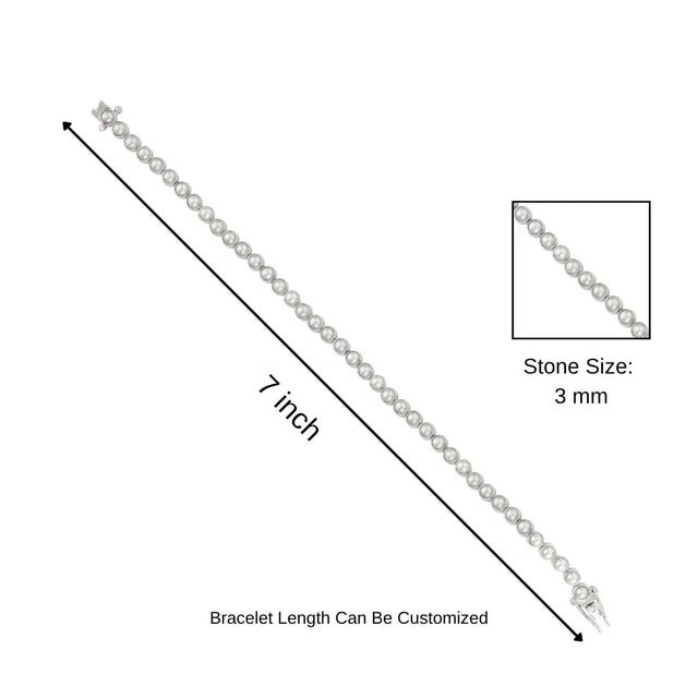 Metal Silver Round Cut Bezel Set Pearl Gemstone Bracelet for Her For Sale - Image 7 of 10