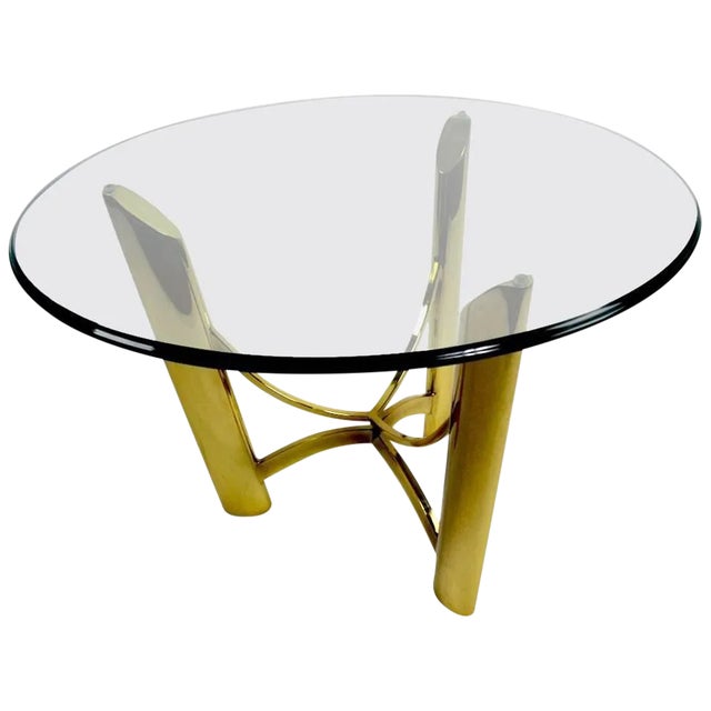 Brass Base Glass Top Table Attributed to Mastercraft For Sale