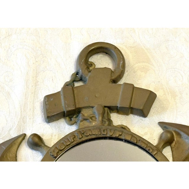 Brass Vintage Solid Brass Coastal Style Anchor Mirror 'Pour l'Amour De Moi' Made in Taiwan For Sale - Image 8 of 11
