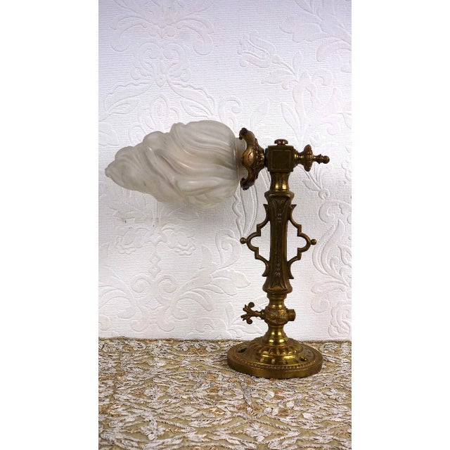 Antique Brass and Glass Torch Wall Lamp from Unbekannt, 1920s For Sale - Image 4 of 10