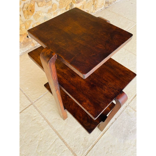Art Deco Walnut Three-Tiered Side Table, 1938 For Sale - Image 16 of 18
