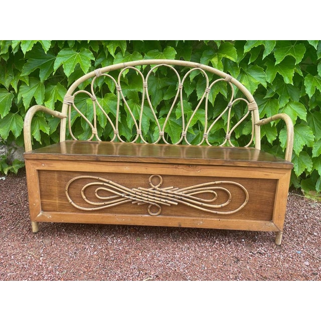 Wooden and Rattan Children's Bench, 1950s For Sale - Image 10 of 10