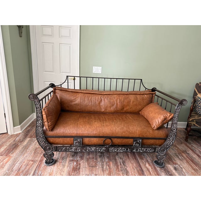 Thomasville El Toro Leather & Wrought Iron Loveseat From Thomasville Furniture’s Hemingway Collection For Sale - Image 12 of 15