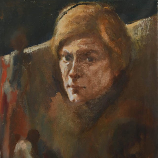 This Loose Focus Portrait Oil on Canvas captures an arresting gaze rendered through loose, expressive brushwork that blurs...