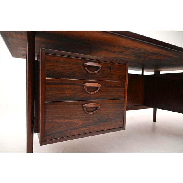 Brown Large Vintage Danish Carved Desk, 1960 For Sale - Image 8 of 11