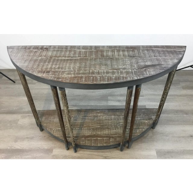 Modern Industrial Modern Rustic Pine and Metal Demi-Lune Console Table For Sale - Image 3 of 6