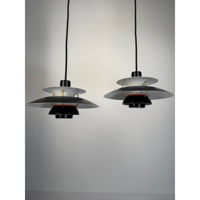 Mid-Century Modern PH 5 Mini Black Friday Pendant Lights by Poul Henningsen for Louis Poulsen, Set of 2 For Sale - Image 3 of 8