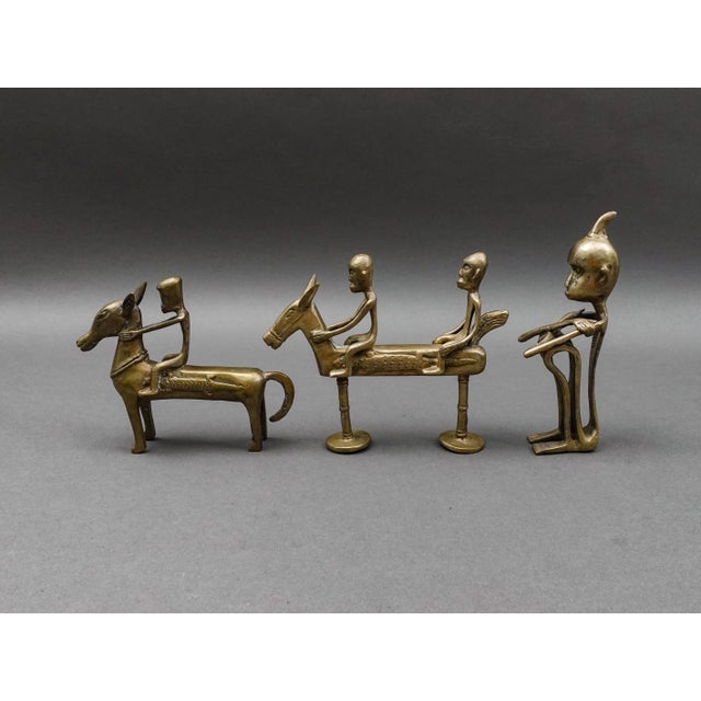 Mid-Century Modern African Tribal Vintage Handmade Metal Figurines Set of 3 For Sale - Image 3 of 7