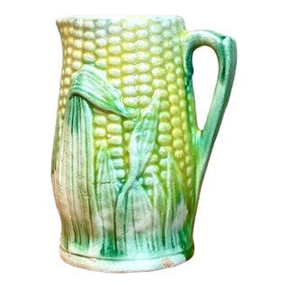 Vintage German Majolica Corn Cream Pitcher For Sale