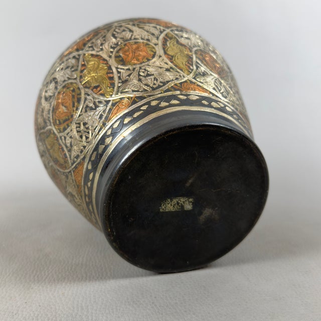 Oriental Vase with Engraved Brass and Gilded Silver For Sale - Image 6 of 11