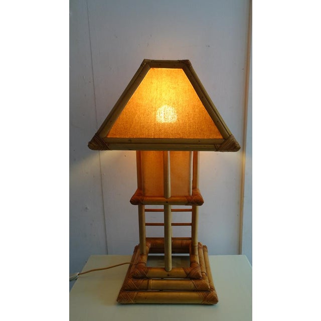 Bamboo Rattan Pagoda Table Lamp, Italy, 1990s, in Very Good conditions. Designed 1990 to 1999 European Plug (up to...