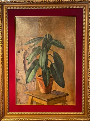 Giulio Benzi, Plant, Oil Painting on Cardboard, Framed