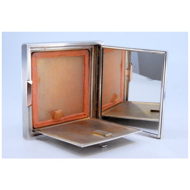 Silver Brushed Silver and Gold Toiletry Box Mirror For Sale - Image 8 of 12