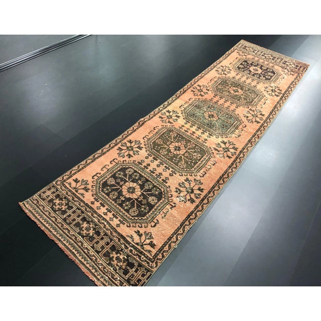 Turkish 1970s Vintage Nomadic Turkish Faded Hand-Knotted Runner Rug - 3′1″ × 11′2″ For Sale - Image 3 of 11