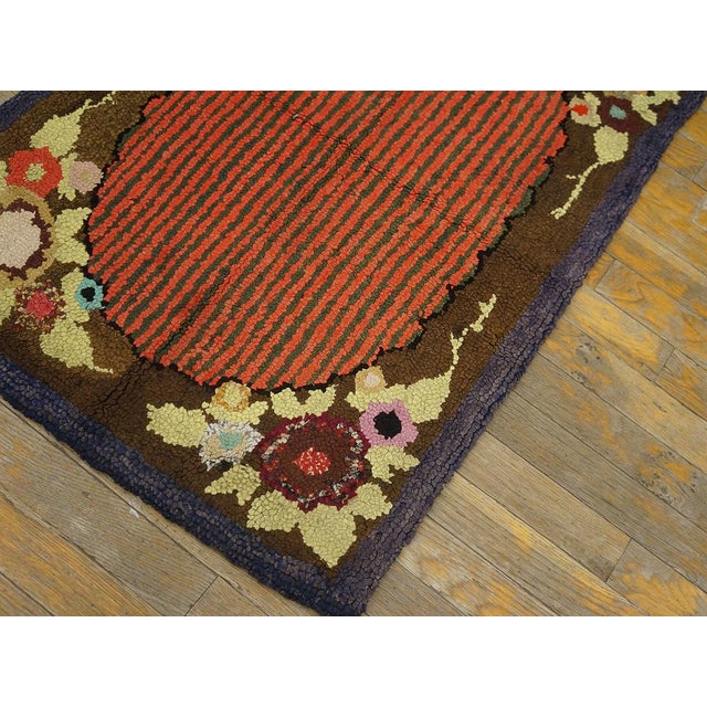 Great Brown and Red Color With Delicate Floral Design Antique American Hooked Rug For Sale In New York - Image 6 of 8