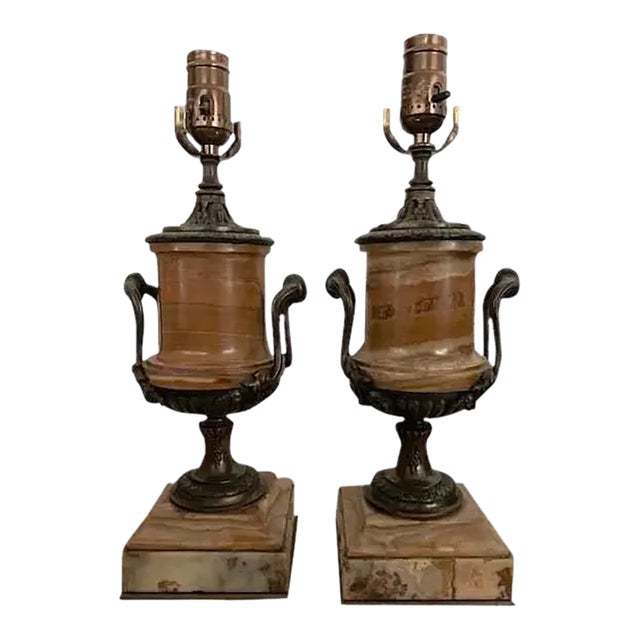 1900’s Italian Marble and Bronze Lamps - A Pair For Sale