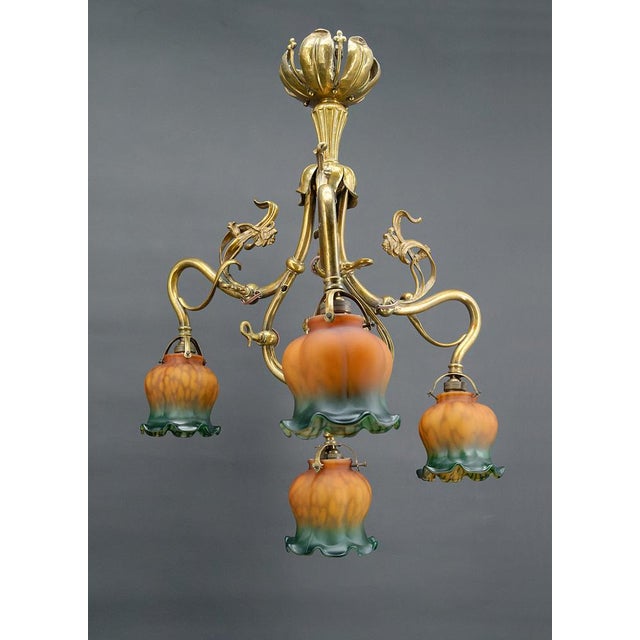 Art Nouveau Chandelier in Gilt Bronze, 1890 For Sale - Image 5 of 18
