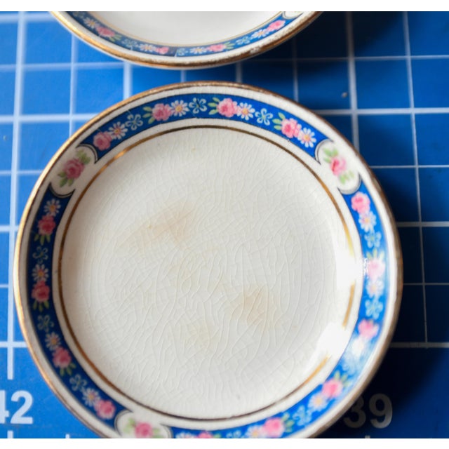 Set of 8 Vintage Johnson Brother's England Butter Patties Plates Dishes With Blue and Pink