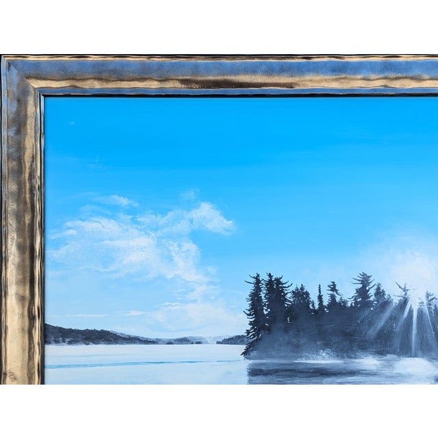 2010s Bruce Herchenrader Contemporary Blue Toned Realistic Forested Lake Landscape Nature Painting, 2010 For Sale - Image 5 of 11