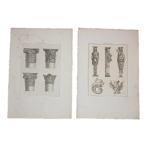 Antique 19th Century French Louis XIII Architectural Imperial Folio Size Lithographs - a Pair