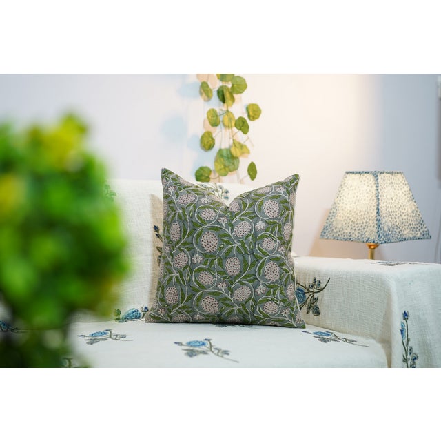 Not Yet Made - Made To Order Fabdivine Pure Linen Handmade Block Print Throw Pillow Covers 16x16inches-Meraci Floral Design For Sale - Image 5 of 5