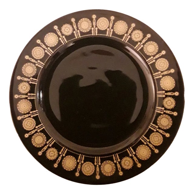 Vintage Black Glazed Porcelain with Gold-Colored Decor by Tapio Wirkkala for Rosenthal, 1970s For Sale