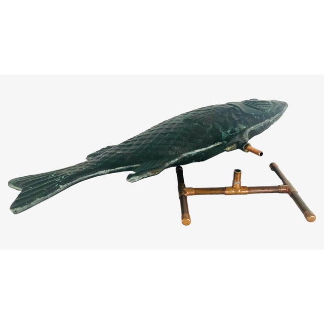 Antique American Patinated Copper Fish Weathervane on Custom Display Stand For Sale - Image 10 of 10