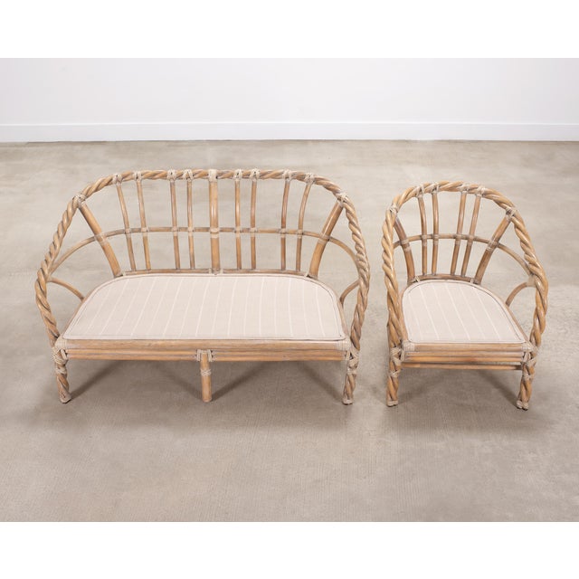 Pair of McGuire Organic Modern Cerused Twisted Rattan Settee and Lounge Chair For Sale - Image 12 of 18