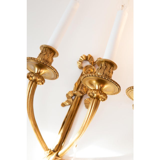 Metal Large French Louis XVI Style Gilt Bronze Wall Sconces, 1890s, Set of 2 For Sale - Image 7 of 11
