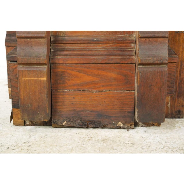 Brown Antique Victorian Burl Veneer Paneled Oak Fireplace Mantel For Sale - Image 8 of 16