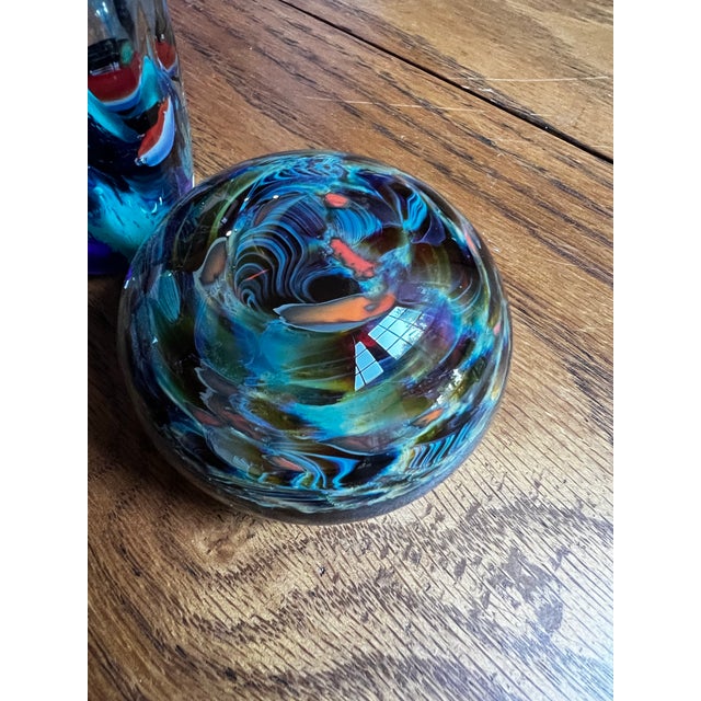 Vintage Trio of Dark Blue and Green Glass Paperweights For Sale - Image 9 of 12